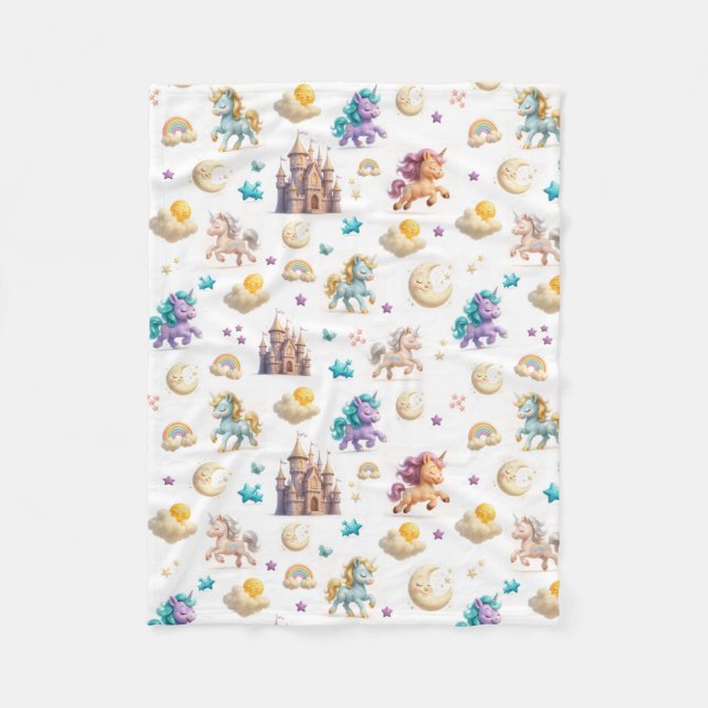 Unicorns & Fairytale Castle - Fantasy Kids Bedding Fleecedecke (Vorderseite)
