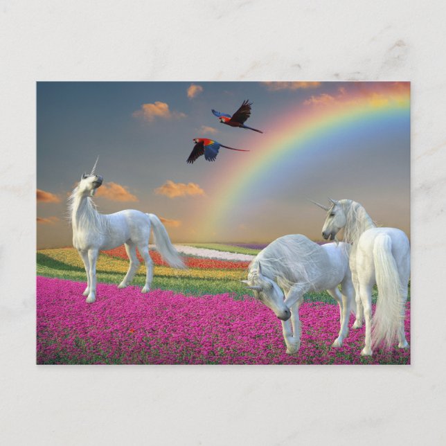 Unicorns Fantasy Rainbow Blume Landschaft Postkarte (Vorderseite)