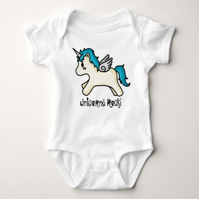 Unicorns-Felsen-[blauer] Säuglings-Strampler Baby Strampler (Vorderseite)