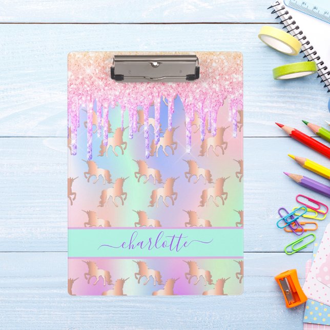 Unicorns Glitzer Rosa Rose Gold Regenbogen Klemmbrett (Von Creator hochgeladen)