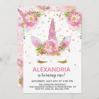Unicorns in Bloom Birthday Einladung