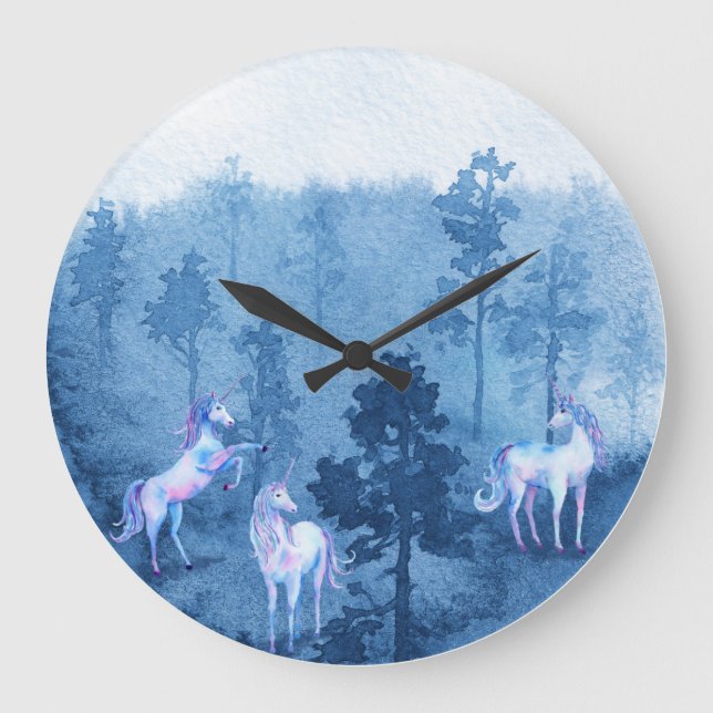 Unicorns in the Mist Große Wanduhr (Vorderseite)