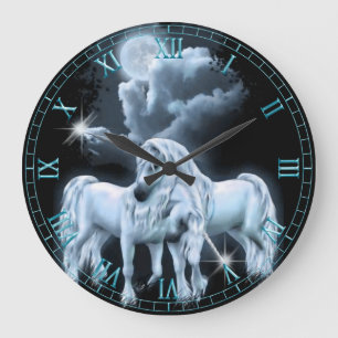 Unicorns in the Moonlight Wall Clock Große Wanduhr