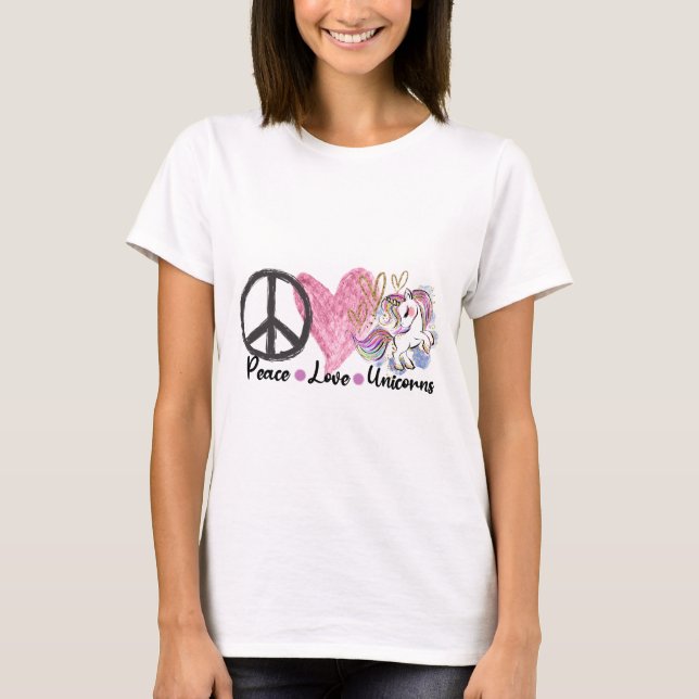 Unicorns Peace Liebe T-Shirt (Vorderseite)