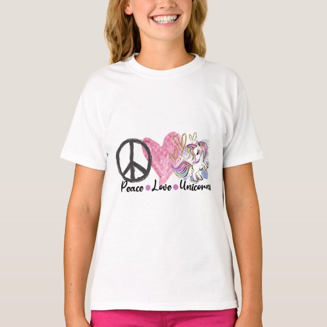 Unicorns Peace Liebe T - Shirt (Vorderseite)