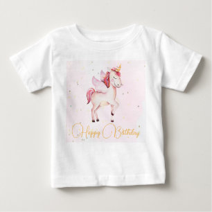 Unicorns Pegasus Wasserfarbe Rosa Geburtstagsmädch Baby T-shirt