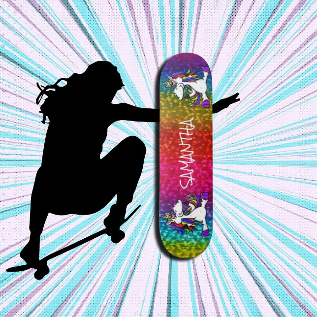 Unicorns Rainbow Glitzer Skateboard (Girl Power, Original and best online Zazzle skateboard shop- Urban Warrior)