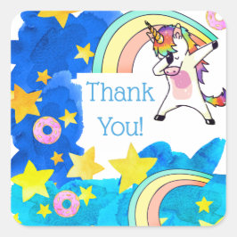 Unicorns Rainbows Donuts in Blue Starry Sky Custom Quadratischer Aufkleber