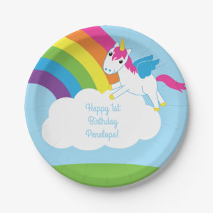 Unicorns & Rainbows Kinderparty Niedlich Pappteller