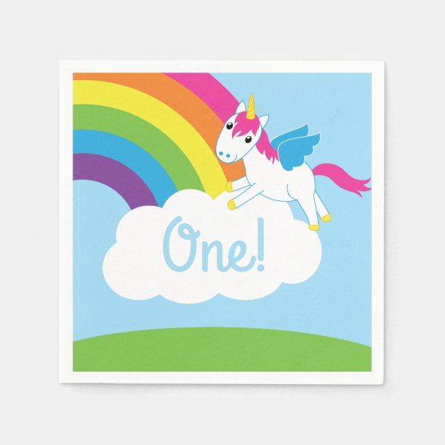 Unicorns & Rainbows Kinderparty Niedlich Serviette (Vorderseite)