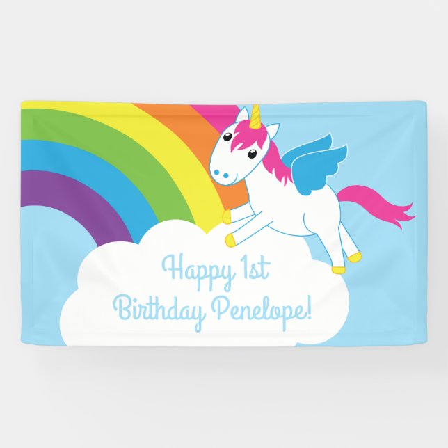Unicorns & Rainbows Niedlich 1. Geburtstag Party T Banner (Horizontal)