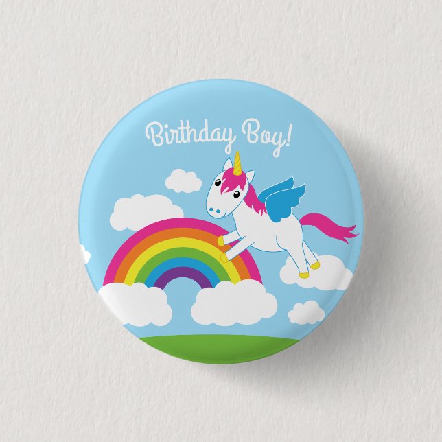 Unicorns & Rainbows Niedlich 1. Geburtstag Party T Button (Vorderseite)
