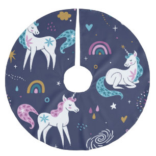 Unicorns Rainbows: Niedlicher Cartoon Nahtlos Polyester Weihnachtsbaumdecke