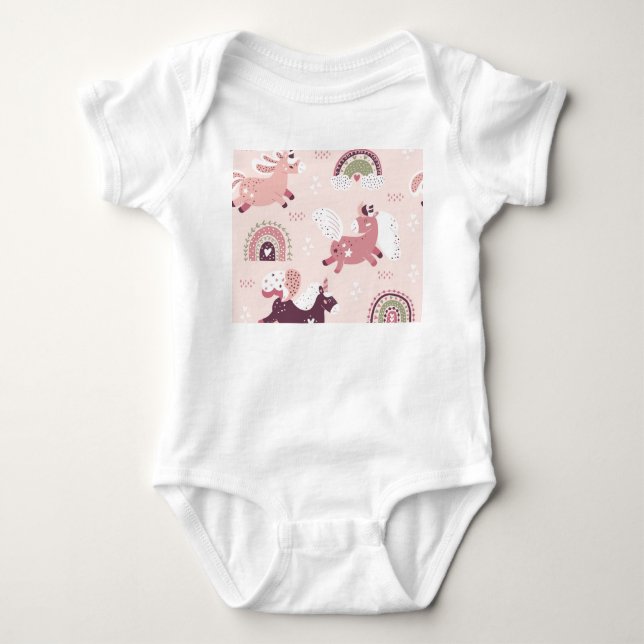 Unicorns Rainbows: Pastellzauberer Hintergrund. Baby Strampler (Vorderseite)