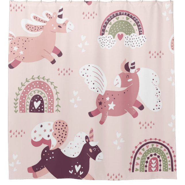 Unicorns Rainbows: Pastellzauberer Hintergrund. Duschvorhang (Vorderseite)