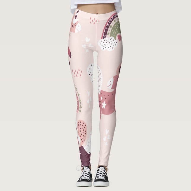 Unicorns Rainbows: Pastellzauberer Hintergrund. Leggings (Vorderseite)