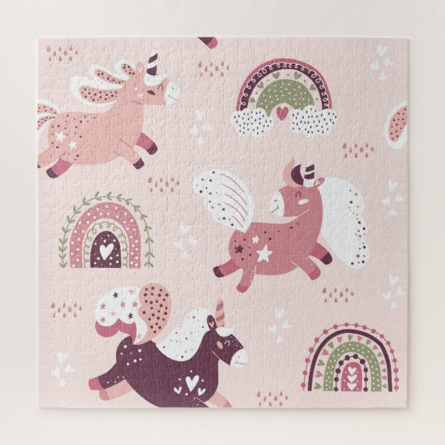 Unicorns Rainbows: Pastellzauberer Hintergrund. Puzzle (Vertikal)
