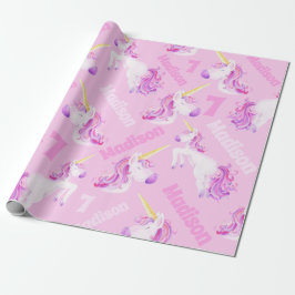 Unicorns rosa lila personalisierter Name und Alter Geschenkpapier