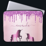 Unicorns Rose Gold lila Glitzer Namensskript Laptopschutzhülle<br><div class="desc">Ein Imitat Rose gold metallisch aussehend Hintergrund. Lila Imitate Glitzer Tropfen als Dekoration und zwei lila Fantasy Einhörner. Personalisieren Sie Ihren Namen und fügen Sie ihn hinzu. Der Name ist mit einem großen, modernen, handgeschriebenen Stil geschrieben. Lila Buchstaben. Um die Swashes behalten, löschen Sie nur den Beispielnamen, verlass die Leerzeichen...</div>