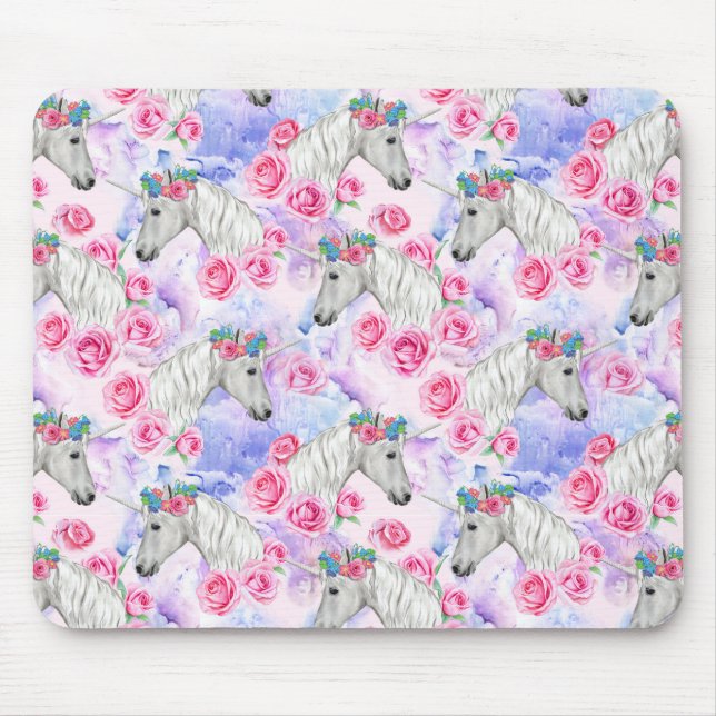 Unicorns-u. Rosen-Muster Mousepad (Vorne)