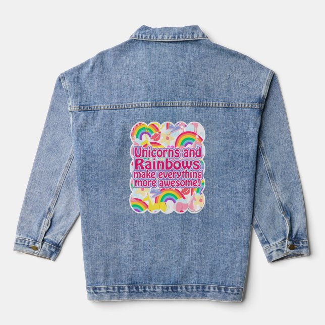 Unicorns und Rainbows Spaß Neon 80er Logo Art Jeansjacke (Rückseite)