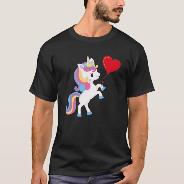 Unicorns With Heart Balloon Valentines Day Love Bo T-Shirt (Vorderseite)