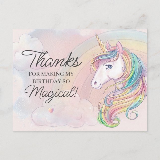Unicoro Geburtstagsparty danke Postkarte (Vorderseite)