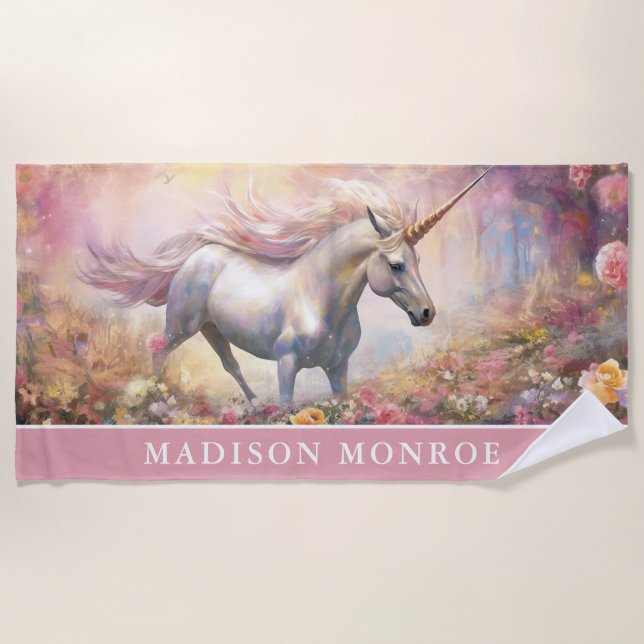 Unicoron Beach Handtuch mit Individuelle Name (Vorderseite)