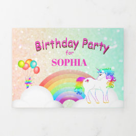 Unicoron Glitzer Rainbow Kids Modern Geburtstag Dreifach Gefaltete Einladung