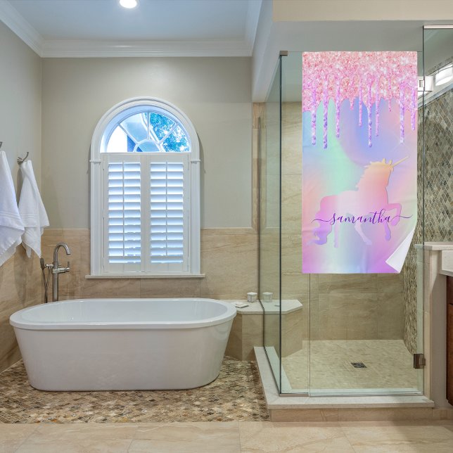 Unicoron Glitzer Tropfen Rosa Regenbogenmonogramm Strandtuch (Von Creator hochgeladen)