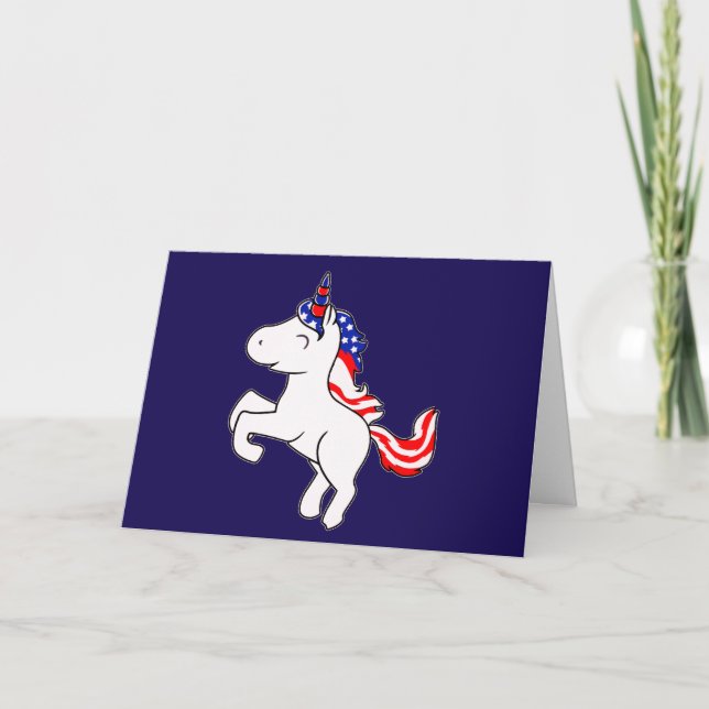 Unicoron Off White Patriotic USA Flag Mane Cartoon Karte (Vorderseite)