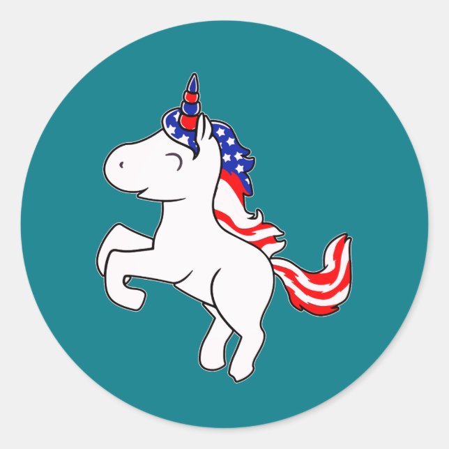 Unicoron Off White Patriotic USA Flag Mane Cartoon Runder Aufkleber (Vorderseite)
