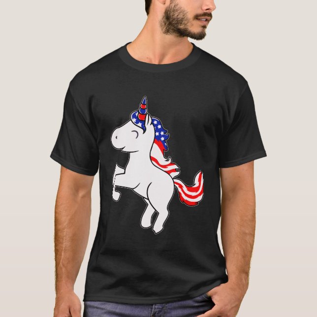 Unicoron Off White Patriotic USA Flag Mane Cartoon T-Shirt (Vorderseite)