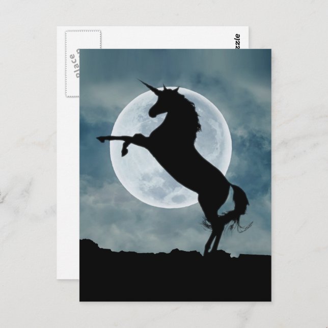 Unicoron Silhouette Full Moon Night Sky Postkarte (Vorne/Hinten)