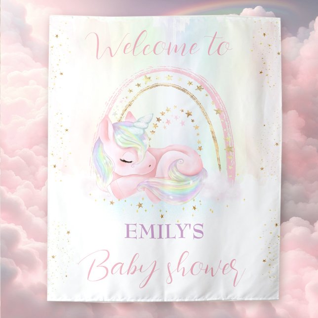Unicorone Baby Dusche Baby Dusche Begrüßungszeiche Wandteppich (Unicorn baby shower baby girl shower welcome sign tapestry)