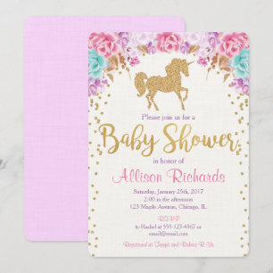 Unicorone Baby Dusche Einladung Rosa und Gold