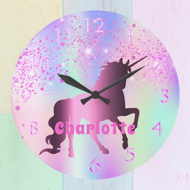 Unicorrosa lila Glitzer Große Wanduhr (Von Creator hochgeladen)
