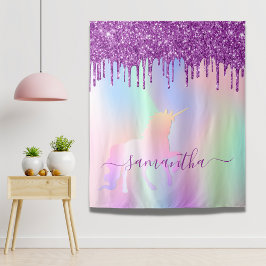 Unicorrosa lila Glitzer Tropfen Name Mädchen Wandteppich