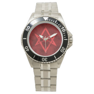 Unicursal Hexagram (Rot gemasert) Armbanduhr