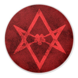 Unicursal Hexagram (Rot gemasert) Keramikknauf