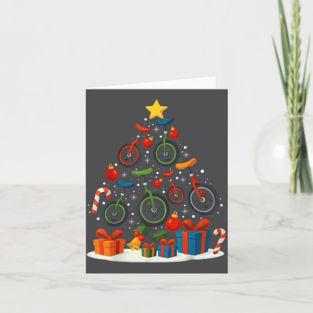 Unicycling Unicycle Christmas Tree Xmas  Karte (Vorderseite)