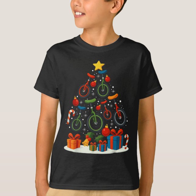 Unicycling Unicycle Christmas Tree Xmas  T-Shirt (Vorderseite)
