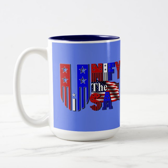 Unified the USA Patriotic Logo Blue Zweifarbige Tasse (Links)