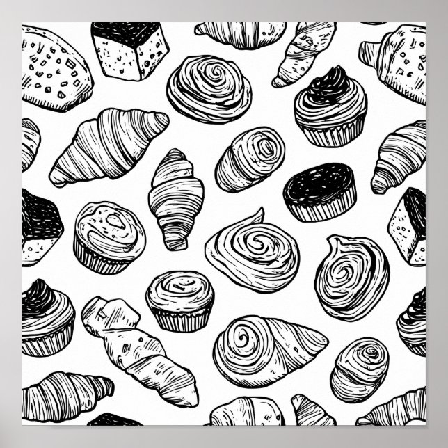 Uniform Pastry Pattern Decoupage Template Line Art Poster (Vorne)