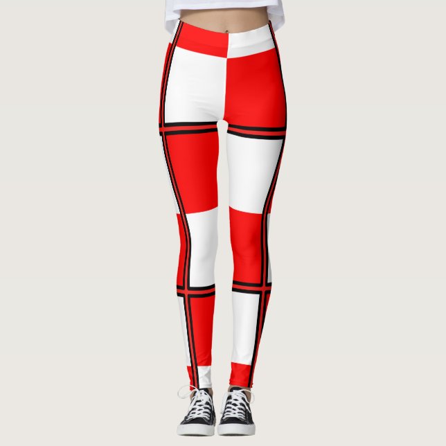 Uniformes Rotes Weißes, kariertes Quadrat Leggings (Vorderseite)