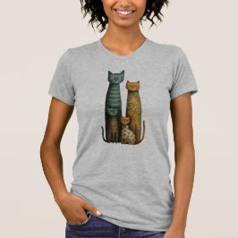 Unimpressed Folk Art Cat Family Design T-Shirt