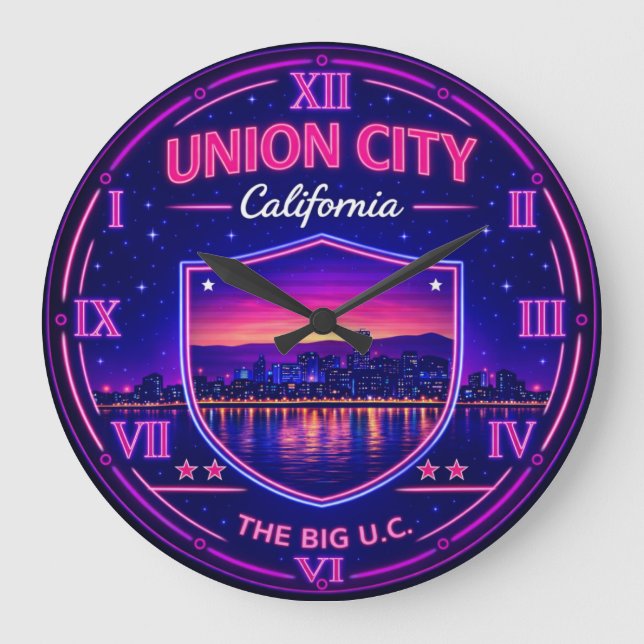 Union City California Skyline Große Wanduhr (Vorderseite)