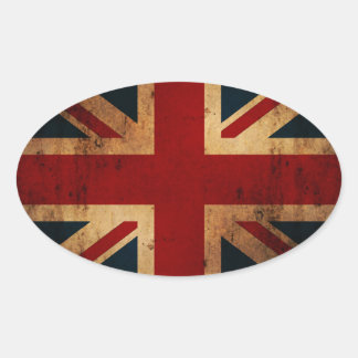 Union Jack (alters, abgenutzt aussehend) Ovaler Aufkleber