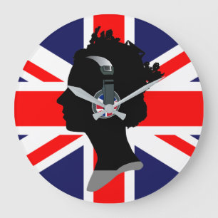 UNION JACK AND QUEEN ELIZABETH WITH HEADPHONES GROßE WANDUHR