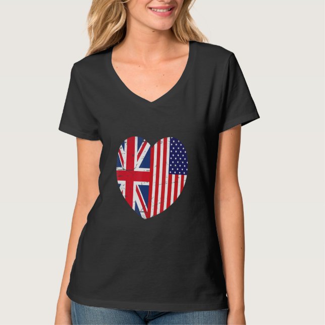 Union Jack and Unites States of America Flag Retro T-Shirt (Vorderseite)
